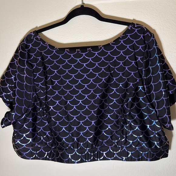 Torrid 6 Zip Front Short Sleeve Active Swim Top - Mermaid - Picture 7 of 8